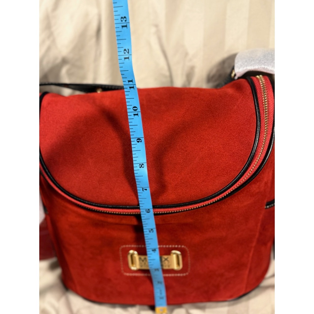 Maxx New York Signature Red Suede Black Leather Trim Shoulder Bag Hobo NWT - Picture 6 of 9